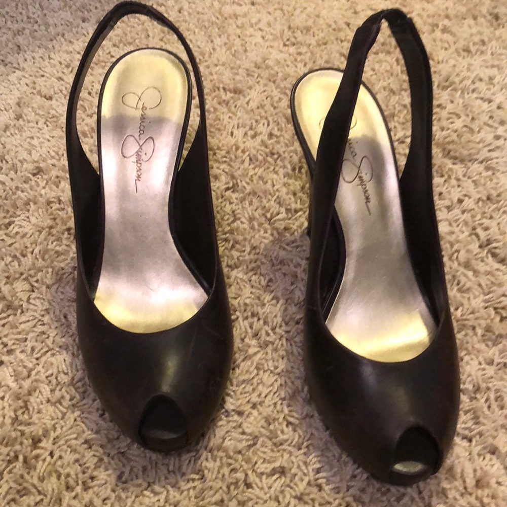 Jessica Simpson dark brown peep toe high heels